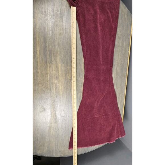 Lucky & Blessed Burgundy Corduroy High Rise Extreme Flare Raw Hem Pants Women’s - Picture 10 of 10